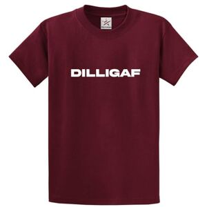 Dilligaf Funny Rude Sarcastic Unisex Adults Crew Neck T-Shirt(XXL, Wine)