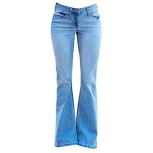 JIER Women's Stretch Mid Waisted Bell Bottom Denim Pants Mid Rise Stretchy Boot Cut Flared Jeans Hem Wide Leg Jean Trousers (Blue,S)
