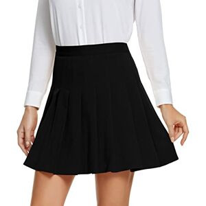 EXCHIC Women's Pleated High Waist Casual Skater College Style Skirts (Black, L)