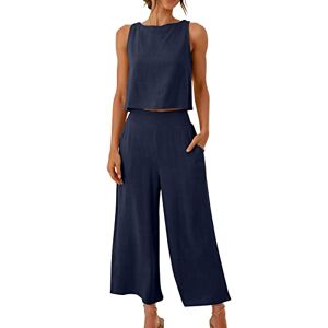 7-12 Days. If Not, Contact Us Plz. 2 Piece Summer Outfits Women Sleeveless Tank Crop Top Wide Leg Pants Set with Pockets Cotton Linen Tracksuit Set Round Neck CasualSuit Jumpsuit Loungewear Casual Outfits Top Pant Set 1-Navy XL