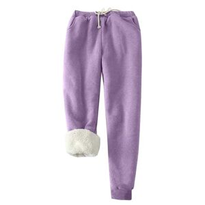 PRiME Fleece Lined Joggers Winter Thermal Warm Trousers Women High Waisted Plus Size Joggers Drawstring Casual Pants Sportswear Baggy Cashmere Fleece Activewear Tracksuit Bottoms Clearance Purple S