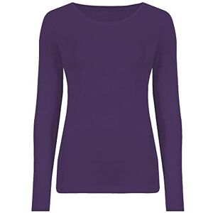 Hamishkane New Ladies Long Sleeve Crew Neck Plain Casual Stretchy Tee Basic Fit T-Shirt Top Purple