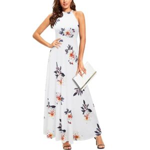 STYLEWORD Women's Floral Print Sleeveless Off Shoulder Elegant Summer Dress Halter Neck Maxi Long Dress (Floral08,L)