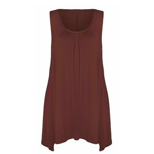 Shopygirls Women Ladies Hanky Hem Sleeveless Flared Jersey Long Tunic Flared Swing Vest Top (22, Brown)