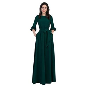 Janly Clearance Sale Dresses for Women, Women Summer Casual Party Dress Lantern Sleeve Solid Long Dresses With Belt, Long Sleeve Printed Dress, for Holiday Wedding Birhday Party (Green-M)