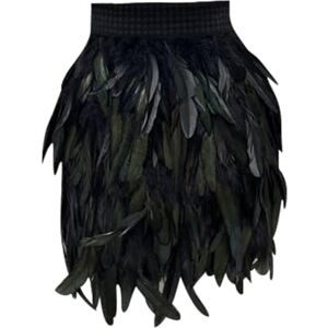 SRTUMEY Women's Feather Mini Skirt Faux Feather A Line Mini Skirt Fashion Short Skirt L Black