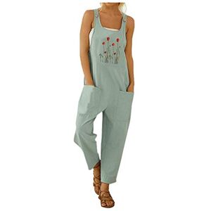 Modaworld Women's Retro Dungarees Summer Pants Jumpsuits Overalls Playsuit Bib Pants Linen Loose Fit Casual Baggy Jumpsuit Wide Leg Long Pants