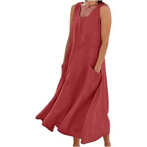 Generic P-94 Red Womens Sleeveless Dresses Loose Fit Dresses for Women Boat Neck Faux Linen Beach Lounge Hawaiian Tropical Plain Maxi Long Fall Summer Dresses 2024 Clothes Y2K AL XXL