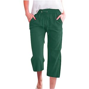 oglccg Capris Trousers 3/4 Pants Cotton Linen Elastic High Waist Cropped Pants Drawstring Summer Autumn Solid Color Pockets Loose Pants Straight Wide Leg Trousers Plus Size 8-24, #01 Army Green