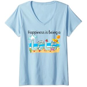 Vintage Summer Happiness Is Being A Lele Beach Womens Vintage Summer Happiness Is Being A Lele Retro Beach V-Neck T-Shirt