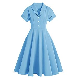1950s Dresses for Women Plus Size Vintage Classy 50s Style Audrey Hepburn Short Sleeve Peter Pan Collar Rockabilly Retro Swing A Line Midi Summer Dress Skater Cocktail Party Prom Gown Sky Blue XL