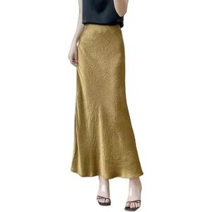 LXYUTY Satin Skirt Women's Spring Summer Satin Skirt Zipper Elegant Casual Party Dress-a-xl（60-67.5kg）