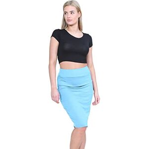 janisramone Womens Ladies Waisted Plain Jersey Summer Bodycon Tube Stretch Pencil Midi Skirt Sky Blue