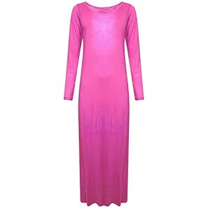 STAR FASHION Women’s Long Sleeve Maxi Dress Stretchy Ladies Plain Jersey Round Neck Casual Style Plus Size UK 8-26 Fuchsia 16-18