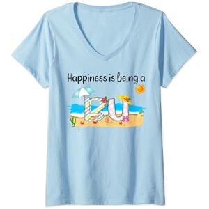 Vintage Summer Happiness Is Being A Bu Beach Womens Vintage Summer Happiness Is Being A Bu Retro Beach V-Neck T-Shirt