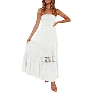 Womens Summer Bohemian Strapless Off Shoulder Lace Trim Backless Flowy A Line Beach Long Maxi Dress Plus S Size Summer Dresses White