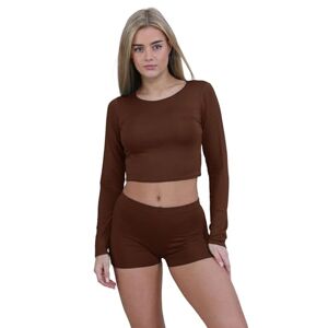 janisramone&#174; Ladies Tops, Classic Crew Neck Long Sleeve Tops Women - Soft & Stretchy Crop Tops for Women, Ideal for Casual or Going Out Tops Chocolate