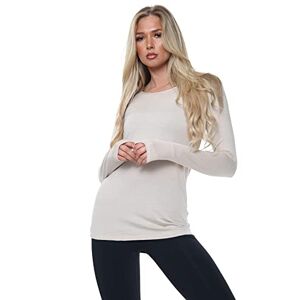 7STYLES&#174; Women Ladies Long Sleeve Round Neck Plain Top Stretchy Casual Summer T-Shirts Basic Slim fit Tee Tops (Beige, 12-14)