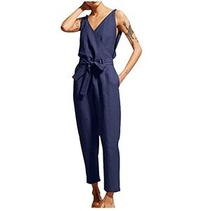 Jumpsuits & Playsuits Sale AMhomely UK Stock Sale Ladies Summer Unique Look Casual Solid V-neck Lace Up Cotton Rompers Summer Jumpsuit Ladies Dungarees Vintage Printed Loose Baggy Overall Long Jumpsuit Playsuit Trousers Pants