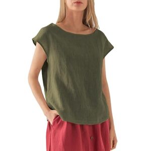 Generic Short Sleeve Cotton Linen Blouse for Women UK Solid Colour Round Neck Tops Ladies Summer Baggy T Shirts Casual Dressy Going Out Tunics Green