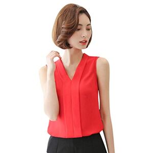 Generic Blouse Women's 50 Size Cut Out Shirt Chiffon Short Shirts Neck Top V Sleeveless Women Casual Wear Office Work Women's Blouse T Shirt Off Shoulder Women's Lace Shirt, red, S