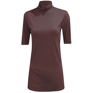 janisramone Womens Ladies New Short Cap Sleeve Plain Polo Turtle Neck Stretchy Basic T-Shirt Vest Top Brown