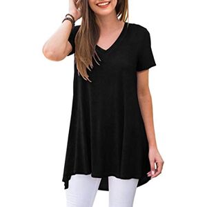 POPYOUNG Plus Size Women's Summer Casual Short Sleeve Tunic Tops to Wear with Leggings V-Neck T-Shirt Loose Blouse XL, Black