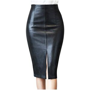 Amhomely Hot Sale AMhomely Leather Skirts Womens Faux PU Knee Length Midi Skirt Clearance Ladies Pencil Skirt Autumn and Winter Leather Slim Slim Fit Skirt Leather Skirt Formal Occasion Skirts Sale, 01 Black, S
