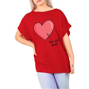 Be Jealous Fashion Star Womens Ladies Baggy Batwing One Shoulder Printed T Shirt Top Slogan Heart Print Red S/M (UK 8/10)