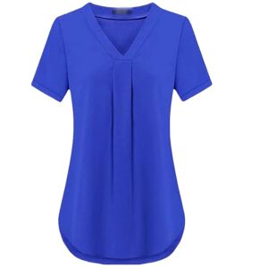 HEXHUASR T Shirts For Women Summer Women's Clothing Casua V-neck Short Sleeve Shirt Solid Color Loose Pleated Chiffon T-shirt S-6xl-blue1-5xl