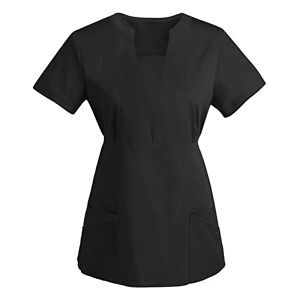 Bluse Damen Sexy Tops Women's Work Uniform Blouse Short Sleeve Tops for Nurse with Pockets Casual Tunic T Shirts Tops V Neck Slip Shirt Patchwork Blouses Women's Blouses Doctors Service Girls, black, S