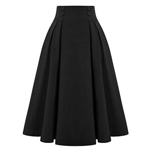 Women's Vintage Elegant Plaid Long Skirt High Waist Elastic Waist A-Line Midi Pleated Skirt Swing Skirt Black L