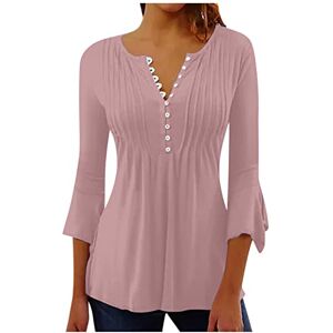 Mothers Day Gifts For Mum Summer 3/4 Tops for Women Pleated Bell Sleeve T Shirts V Neck Button Down Shirts Vintage Floral Print Pleated Tshirts Loose Casual Blouses Elegant Tunic Shirts Dressy Ladies Henley T-Shirts S-5XL