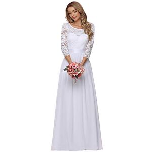 Ever-Pretty Women's Round Neck 3/4 Sleeves A Line Empire Waist Lace Elegant Maxi Evening Dress White 20UK