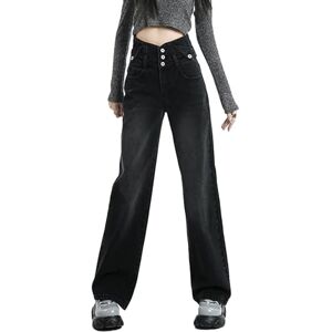 yanenrun Black High Waisted Jeans Wide Leg Baggy Pants Streetwear Trousers Y2k Fashion Boyfriend Loose Denim Pants Mom Jeans,black,XXL