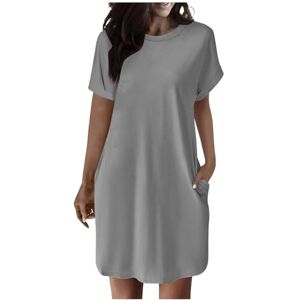 Christmas O-71 Gray Juniors Crewneck Spandex Dress Casual Dress for Women Short Sleeve Loose Fit Basic Midi Knee High Summer Fall Dress 2024 Clothing Trendy XL