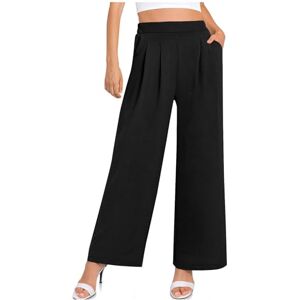 Generic B-344 Black Casual Trousers Pants for Juniors Summer Fall Rayon Loose Fit High Leg Flare Wide Leg Straight Leg Basic Long Boot Cut Leg Trousers Pants Women 2024 Clothes S