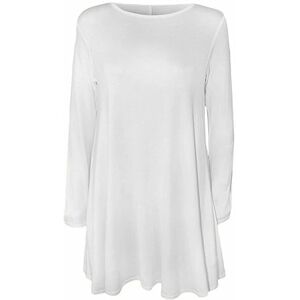 Shopygirls Womens Plain Long Sleeve Stretch A Line Skater Flared Swing Dress Top Plus Size T-Shirt 8-26 (22, White)