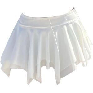 CHICTRY Women's Low Rise Double Layered Ruffled Frilly Mini Skirt Asymmetrical Club Rave Dance Skirt 4# White C One Size