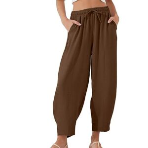 Generic I-37 Brown Women Brunch Pants Pants for Women Rayon Loose Fit Harem High Waisted Flare Bell Bottom Tie Knot Plain Long Boot Cut Leg Summer Fall Pants 2024 Clothes Trendy M