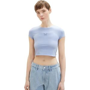 Tom Tailor Gmbh TOM TAILOR Denim Women's 1036541 Cropped T-Shirt with Print and Cut Out Details, 12819-Parisienne Blue, S