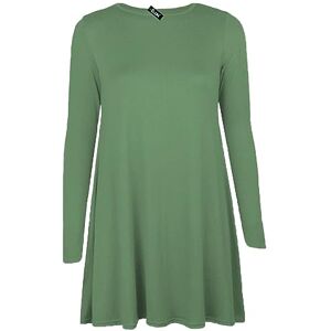 Shopygirls Womens Plain Long Sleeve Stretch A Line Skater Flared Swing Dress Top Plus Size T-Shirt 8-26 (26, Khaki)