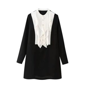 Generic Ruffled Patchwork Women's Casual Dress Spring Long-Sleeved O-Neck Buttoned Slim fit Women's Dress-B-L