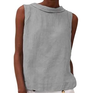Generic Crewneck Cotton Linen Vest Tops for Women UK Ladies Sleeveless Solid Colour Summer Tops Casual Loose Fit Tank Tops Elegant Dressy Blouse Grey