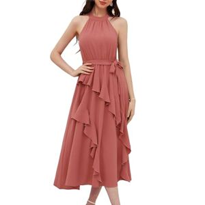 GRACE KARIN Casual Dress for Women Summer 2024 Daily Fashion Halter Neck Sleeveless Tiered Elegant Wedding Dress Size 18 Pink