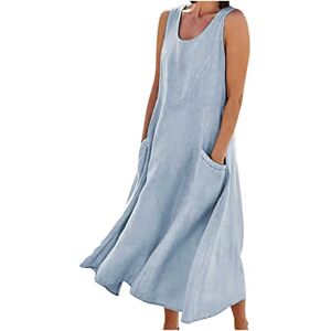 ⭐women Tunic Dress Uk 230213a1562 Linen Dresses for Women UK Dress for Women UK Casual Maxi Dresses for Women UK Sale Women Summer Fashion Solid Sleeveless Cotton Dress Crewneck Sundress for Special Occasions Sky Blue