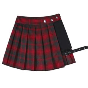 BPVCMHOS Women's skirts Summer Plaid Irregular Skirts Women Asymmetrical High Waist Black Skirts Pleated Half Skirts-704-Hos-L