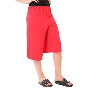 AJFASHION Womens Plain Wide Leg Culottes 3/4 Length Shorts Ladies Trousers Elastic Waist Cropped Culottes Casual Summer Palazzo Pants UK Sizes 8 10 12 14 16 18 20 22 24 26 Red