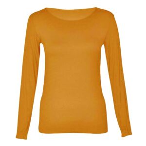 New Ladies Long Sleeve Round Neck Plain Basic Women's Stretch T-Shirt (Mustard, 14)