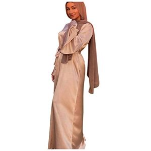 Womens Polka Dot Dress Amazon outlets Store Clearance Dresses for Women with Hijab Soft Solid and O-Neck Waist Women's Sleeve Ankle Fashion Dress Color Long Satin Muslim Clothes Dresses Lightning Deals Today Brown
